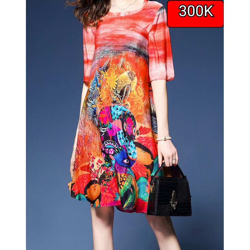 Đầm Suông Trung Niên - Lụa Đỏ Hàng Quảng Châu (50kg - 73kg)