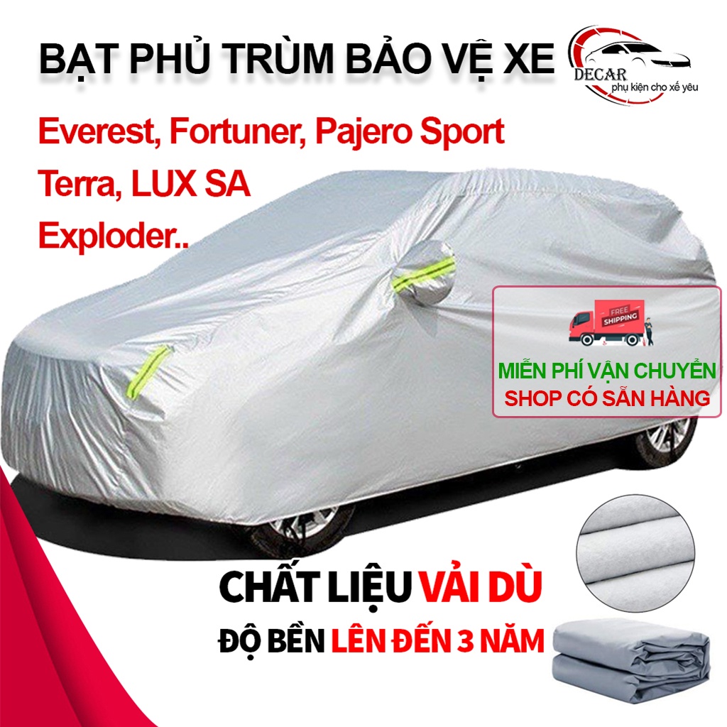 Bạt che phủ trùm ô tô 3 lớp che mưa nắng bảo vệ xe oto 7 chỗ to Everest, Fortuner, Pajero Sport, Terra, LUX SA, Exploder