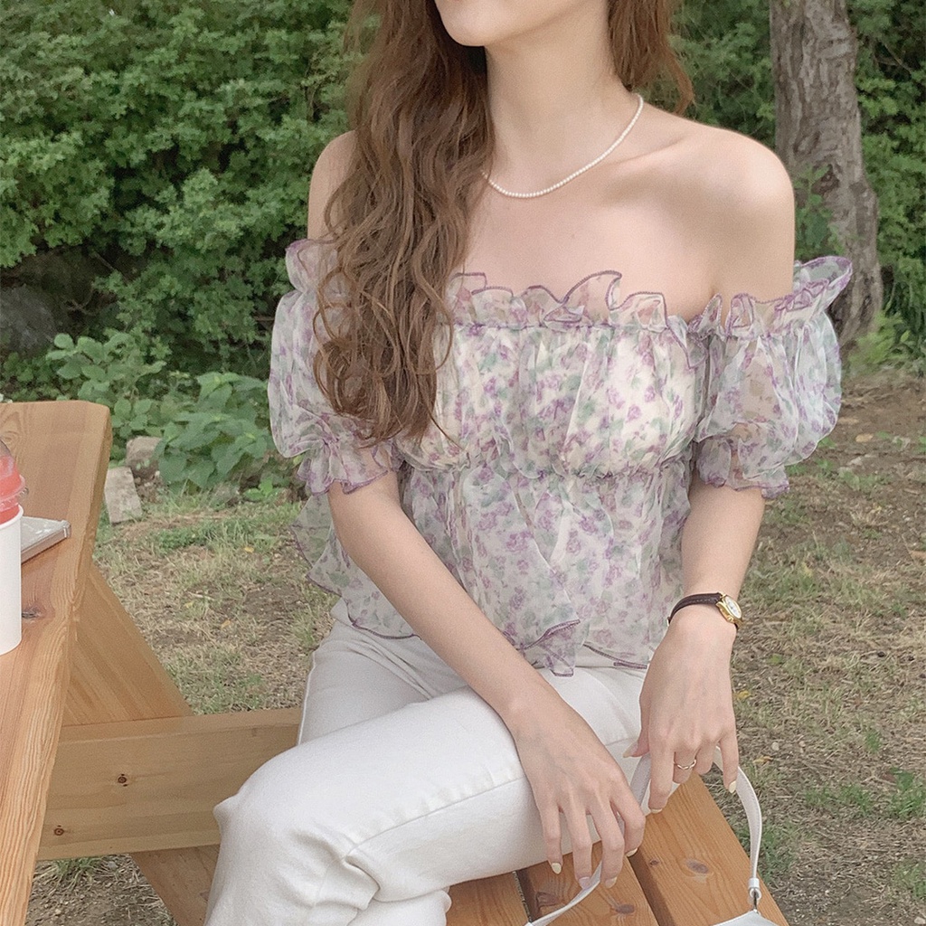 SUXI Áo Sơ Mi Tay Ngắn Cổ Vuông Dáng Ôm In Họa Tiết Đơn Giản Kiểu Hàn Quốc Thời Trang Mùa Hè Cho Nữ