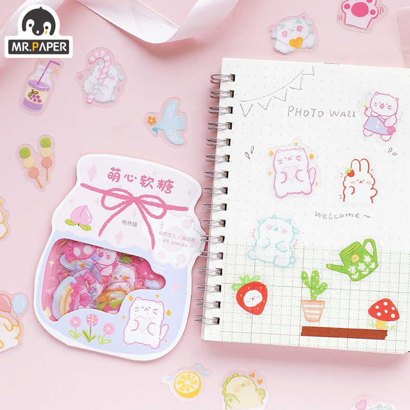 Túi 45 miếng dán trang trí DIY Mr.Paper mềm mại 6 phong cách hoạt hình tùy chọn sáng tạo
