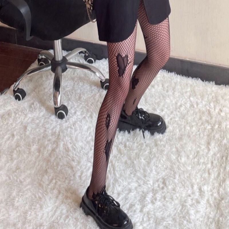 Youyo Quần Tất Lưới Jacquard Bướm Màu Tối Goth Cho Nữ Clubwea