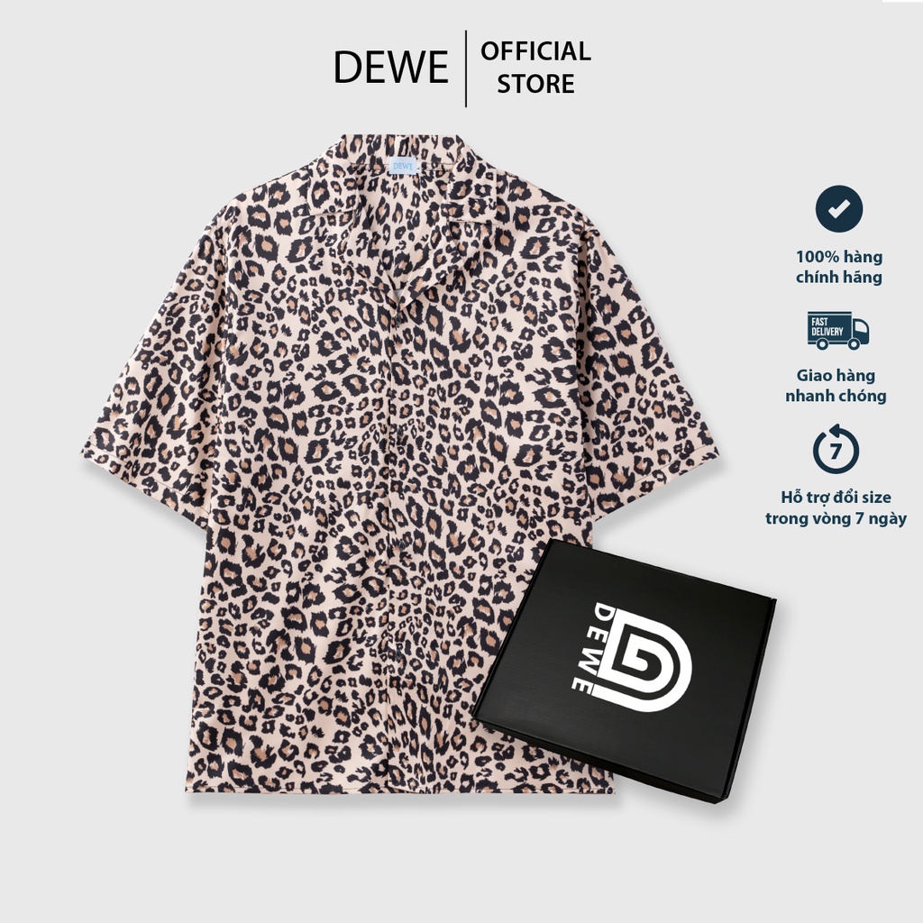 Áo sơ mi nam ngắn tay DEWE, vải lụa nhập khẩu chống nhăn thoáng mát, họa tiết Da Beo - DEWE Cuban Shirt