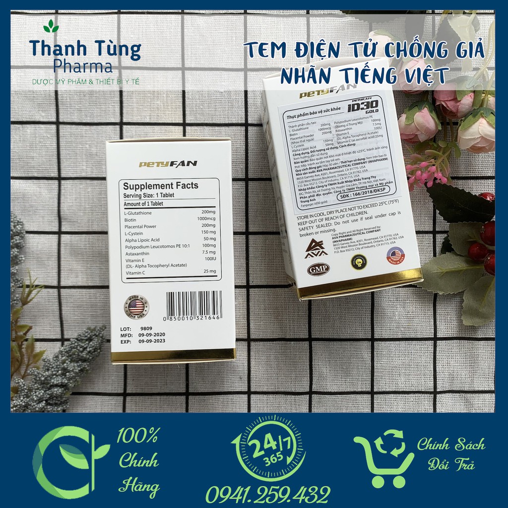 [CHÍNH HÃNG] {TEM CHỐNG GIẢ} VIÊN UỐNG TRẮNG DA CHỐNG NẮNG ID30 GOLD LỌ 30 VIÊN | BigBuy360 - bigbuy360.vn