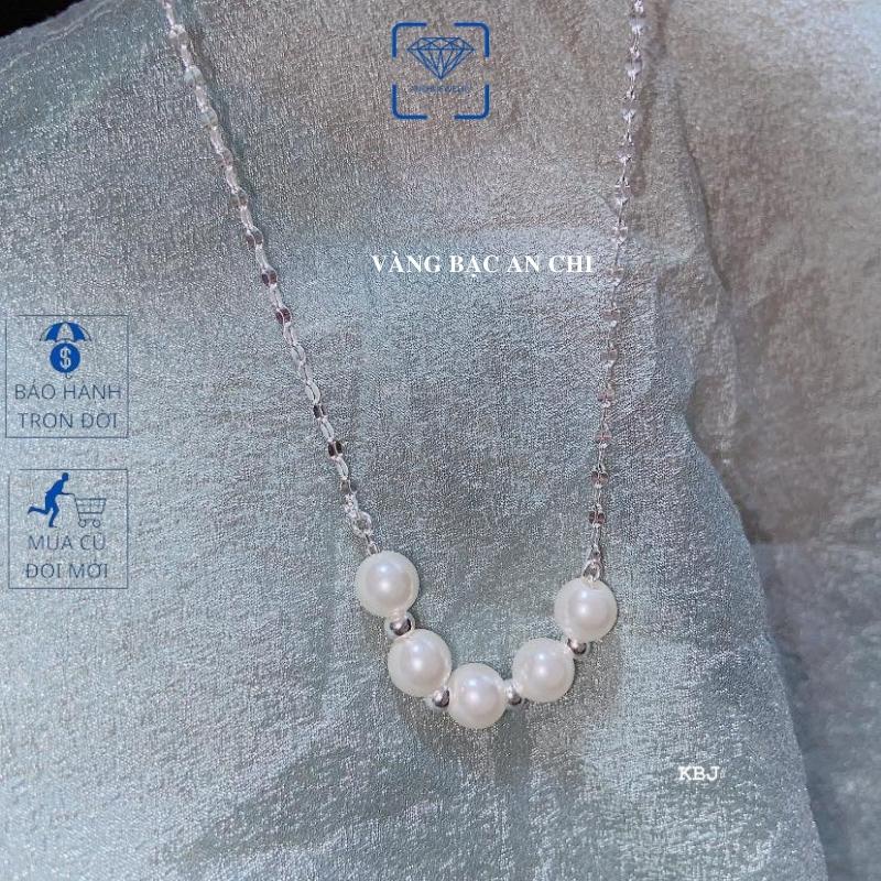 Dây chuyền hạt trai bạc ta - màu trắng ánh hồng ít vết sinh trưởng, Anchi jewelry