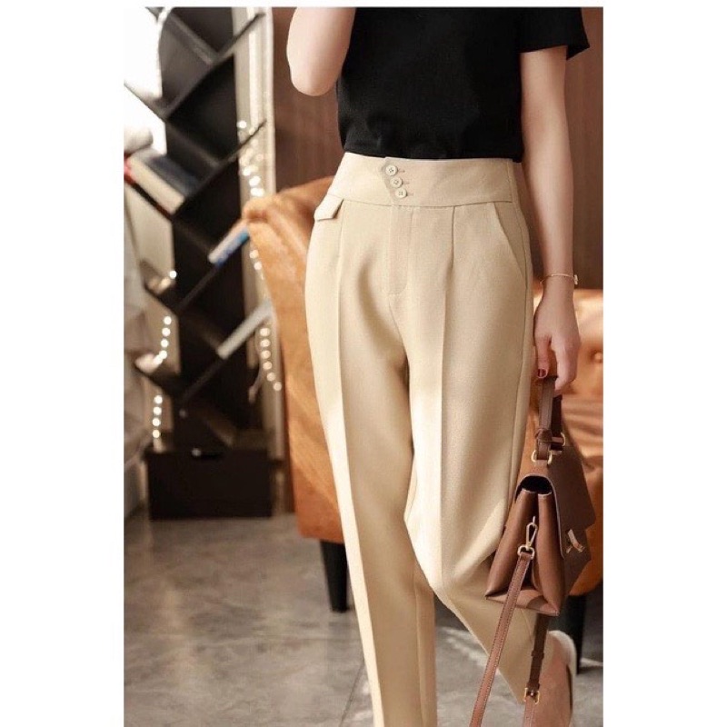Quần vải G485 có BIGSIZE trang trí 3 cúc chất vải đẹp không bai không xù - GEM Fashion