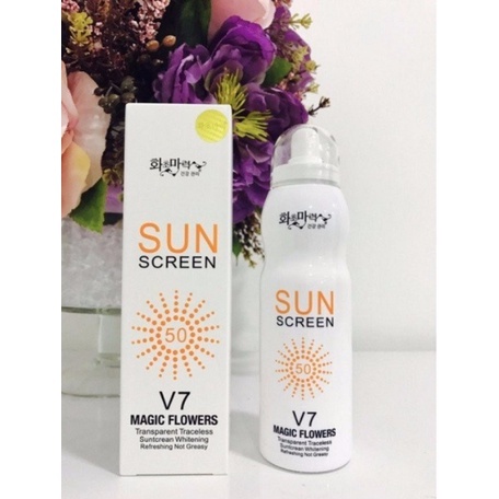 Xịt chống nắng trắng da Sun Screen V7 nâng tone chống nước không bết dính kem chống nắng mặt body (KHOSKHOSI)