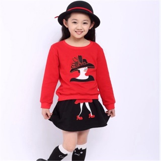 Set váy bé gái áo đỏ dài tay