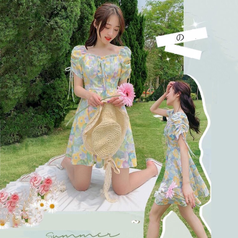 Đầm Hoa Cổ Vuông Thời Trang Xuân Hè 2022 Mới Mẻ Cao Cấp Cho Nữ