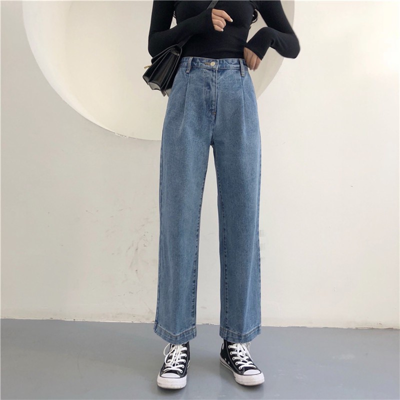 Xiaozhainv Quần jean ống rộng lưng cao theo phong cách retro | BigBuy360 - bigbuy360.vn