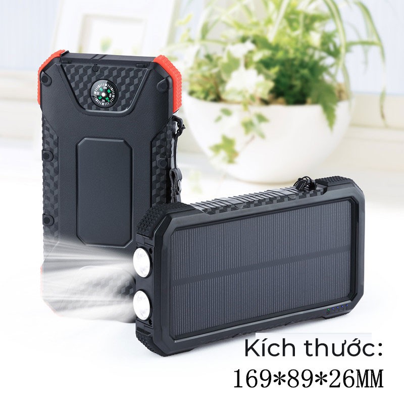 Pin sạc dự phòng năng lượng mặt trời 20000 mAh sạc pin nhanh chóng hàng chính hãng chống nước, có đèn led siêu sáng