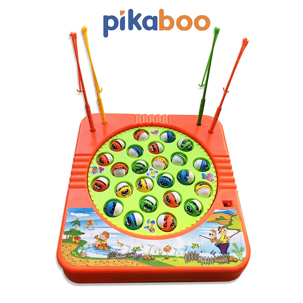 Đồ chơi câu cá Pikaboo, gồm 2 cần, 24 cá đa sắc cho bé nhận biết màu, chạy pin chất liệu nhựa an toàn