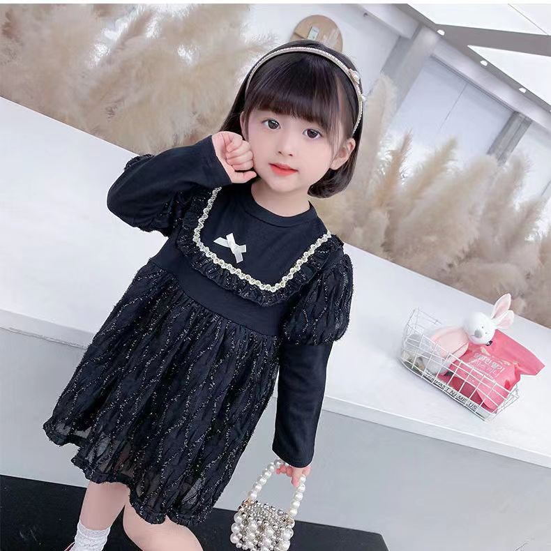 Đầm Công Chúa Giả Hai Lớp Tay Phồng Màu Trơn Thời Trang Xuân Thu Cho Bé Gái 0-3 Tuổi