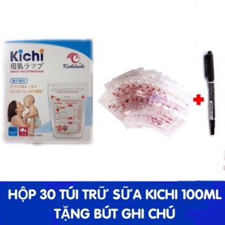 Bộ 30 túi trữ sữa Kichilachi Nhật Bản100ml / tặng kèm bút ghi chú không phai