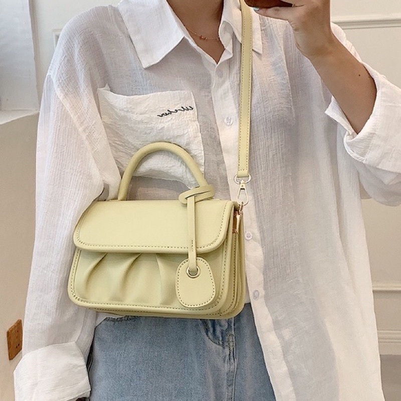 Túi xách nữ đeo chéo cao cấp da mềm trơn đáy nhúm phong cách hàn quốc Zuliashop8386