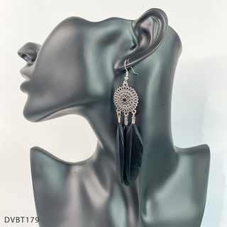 Bông tai Boho lông vũ màu đen huyền bí - DVBT179