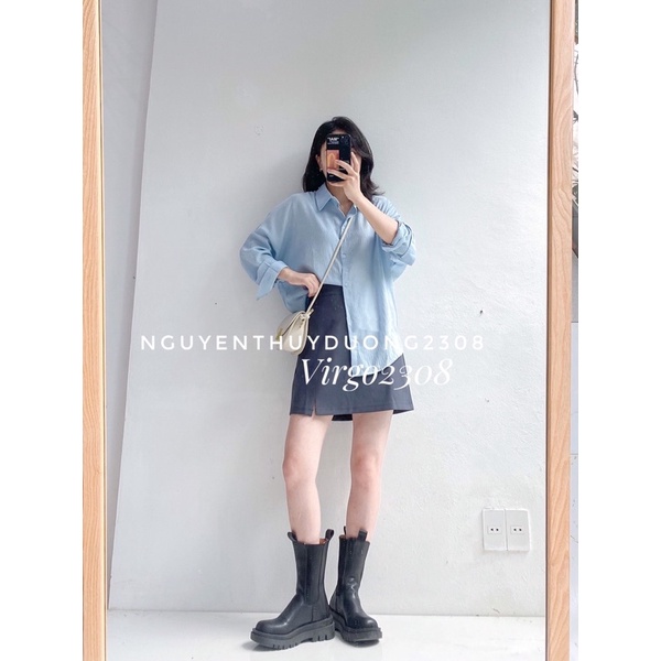 [HÀNG SẴN]Áo sơmi lụa xốp form oversize chuẩn mác Mina Quảng châu