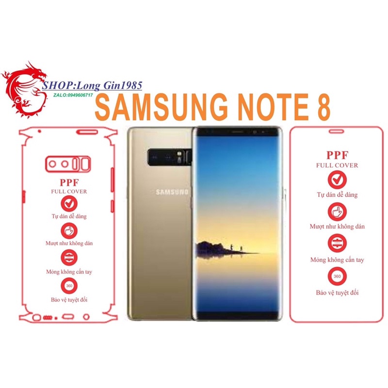 Samsung Note 8 miếng dán trong Ppf mặt sau và mặt trước chống va đập chống trầy xước