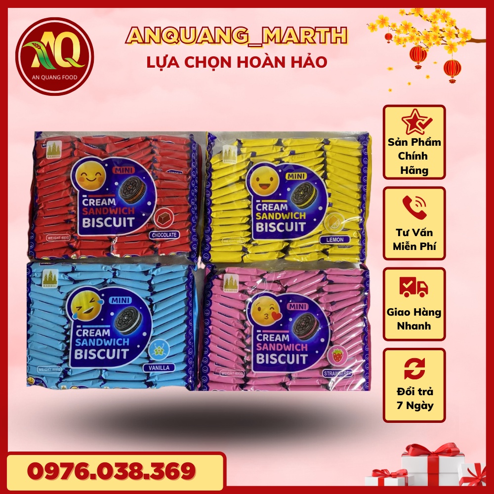 Bánh quy ANQUANG_MARTH, bánh mini bamboo vị sữa ,socola , chanh , dâu gói 600gr-Hàng chất lượng