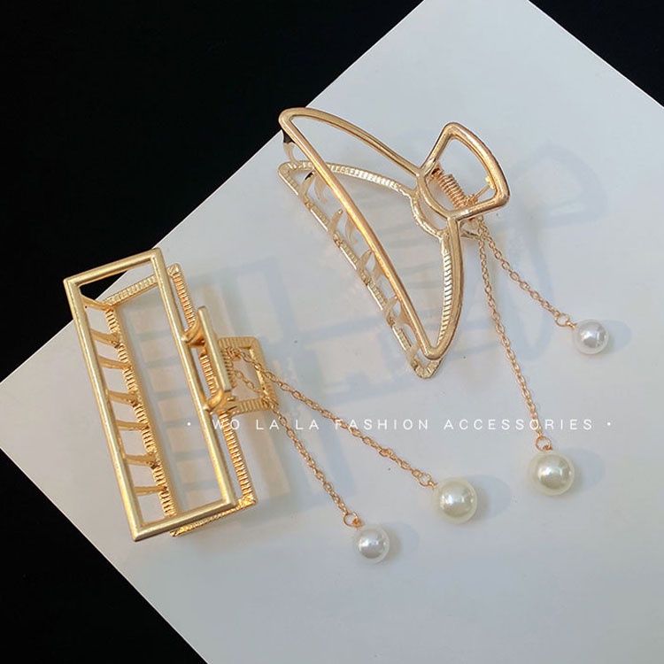 Kẹp Tóc Kim Loại Hình Nơ Đính Hạt Giả Ngọc Trai