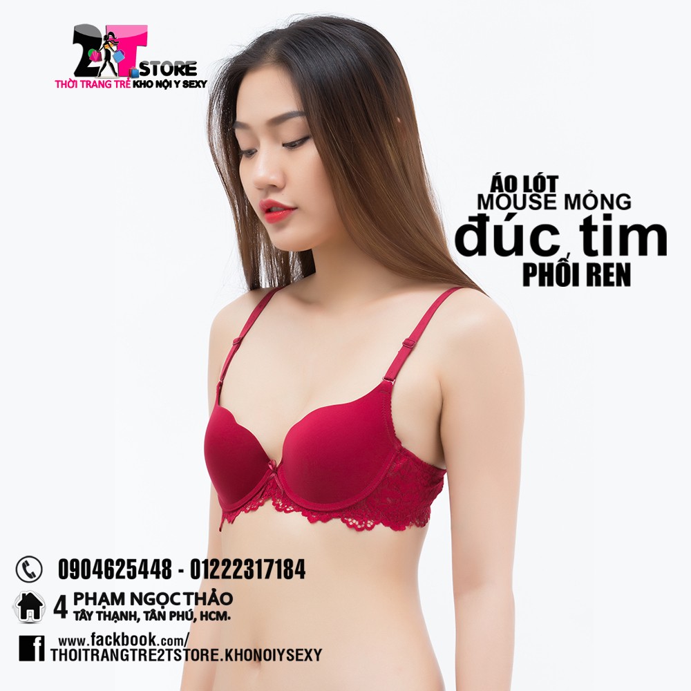 Áo Nâng Ngực Mouse Mỏng Đúc Tim Phối Ren (Đỏ)