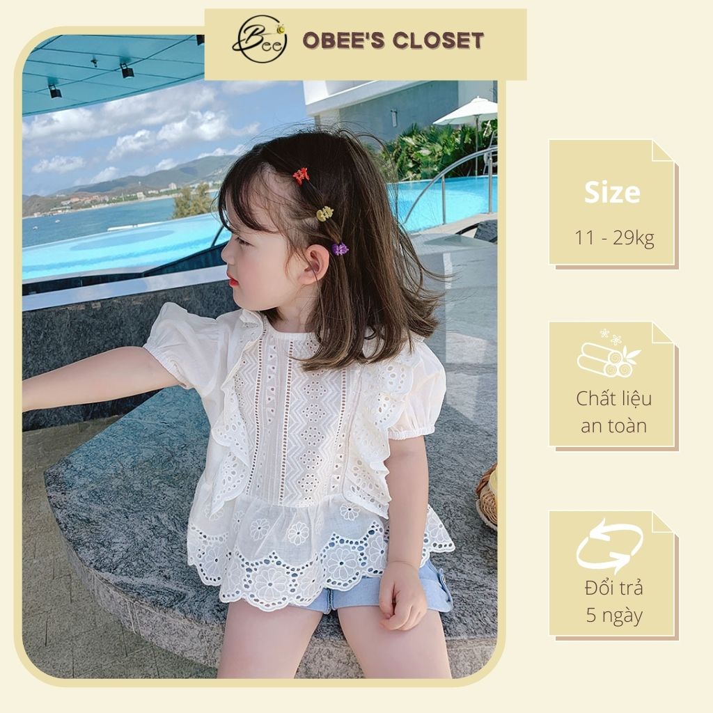 Áo trắng ngắn tay bé gái Obee's Closet Áo kiểu bé gái 2 - 8 tuổi