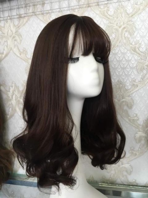 Tóc giả nữ đẹp ,❤️❤️ FREESHIP ❤️❤️ nguyên đầu xoăn lửng 40cm tặng kèm lưới trùm