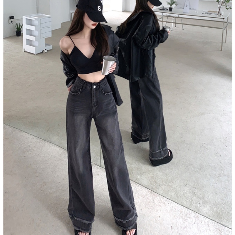 Quần Jean Dài Lưng Cao Dáng Rộng Thời Trang Cá Tính Trẻ Trung