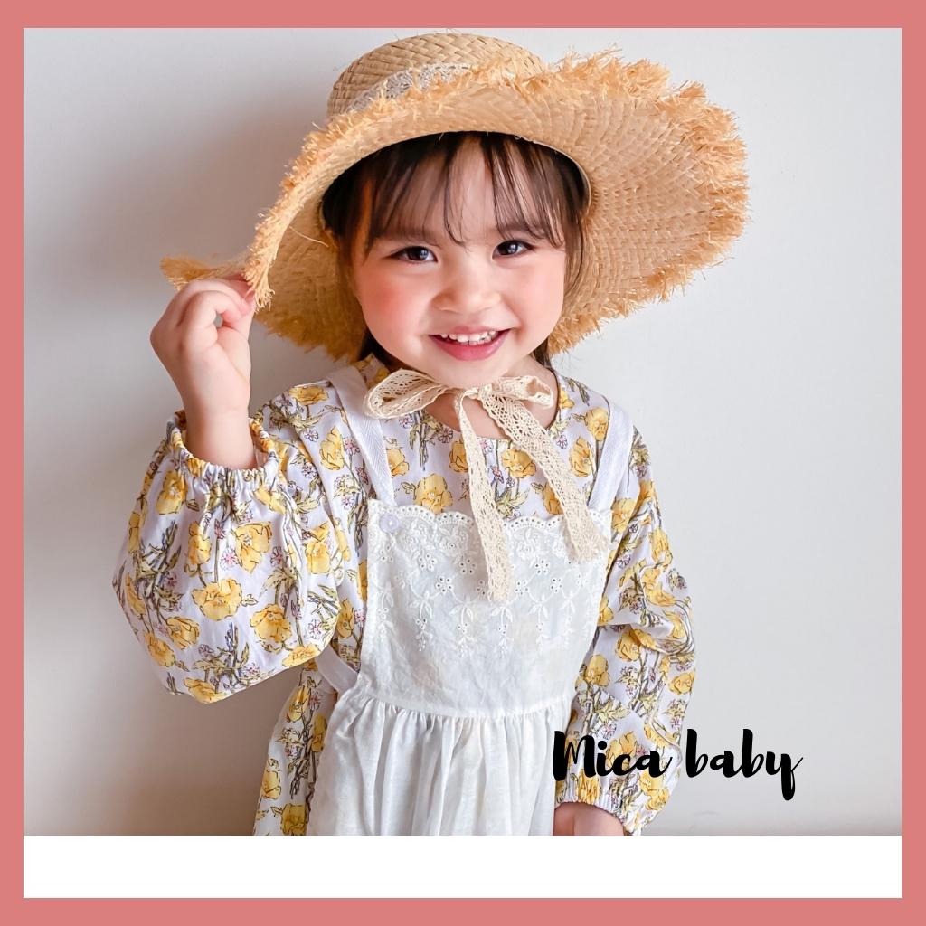 Mũ cói vành rộng đi biển thắt dây ren đáng yêu cho bé Mica Baby MH107