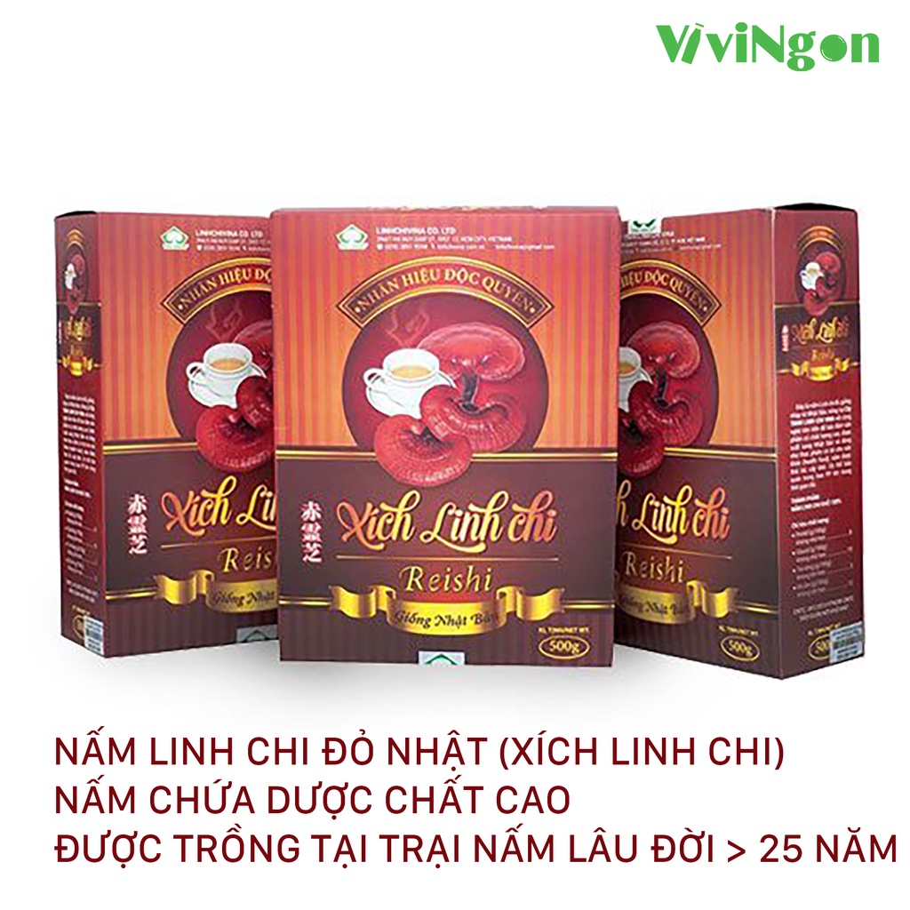Nấm linh chi đỏ Nhật (Xích linh chi) thượng hạng - Hộp cao cấp 500g nguyên tai, cắt lát - Dược chất cao - Vivingon