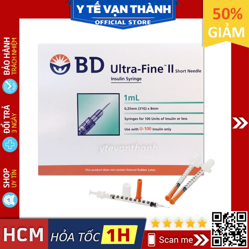 ✅ Bơm Tiêm Insulin (Kim Đầu Cam Chích Tiểu Đường): BD Ultra Fine II (Siêu Nhỏ - Chích Êm, Không Đau) -VT0349