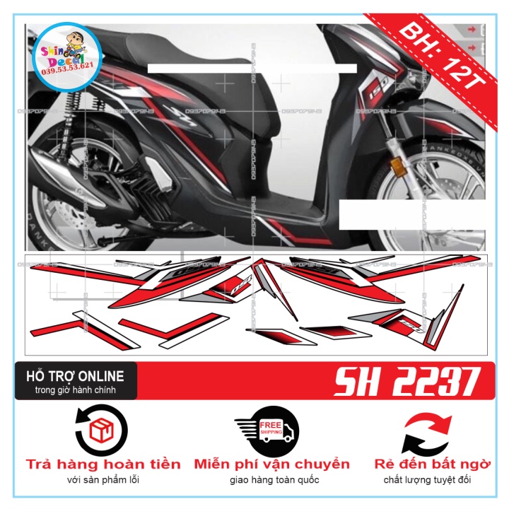 TEM XE SH 2020 ĐỎ ĐEN XÁM -- SHIN DECAL 2