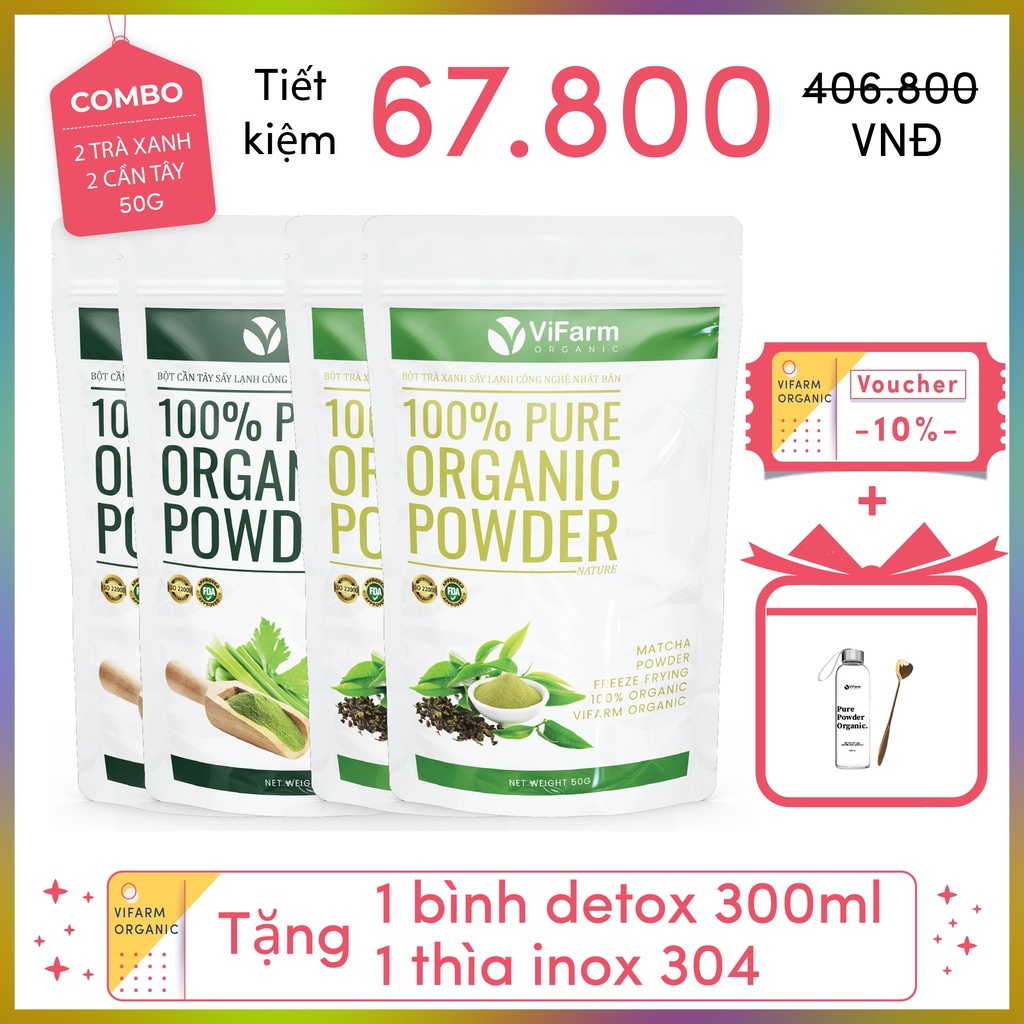 Bột matcha trà xanh VIFARM 50gram, bột làm bánh, đắp mặt, từ 100% trà xanh nguyên chất