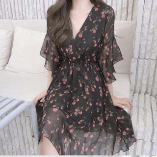 Váy voan hoa nhí đen trắng
