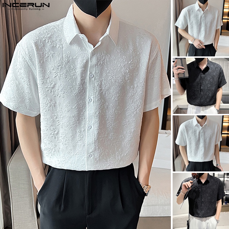 INCERUN Áo Sơ Mi Ngắn Tay Cài Nút Họa Tiết Hoa Thời Trang Đi Biển Cho Nam