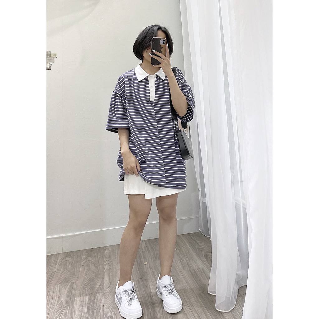 Áo Phông Polo Kẻ Form Rộng Oversize