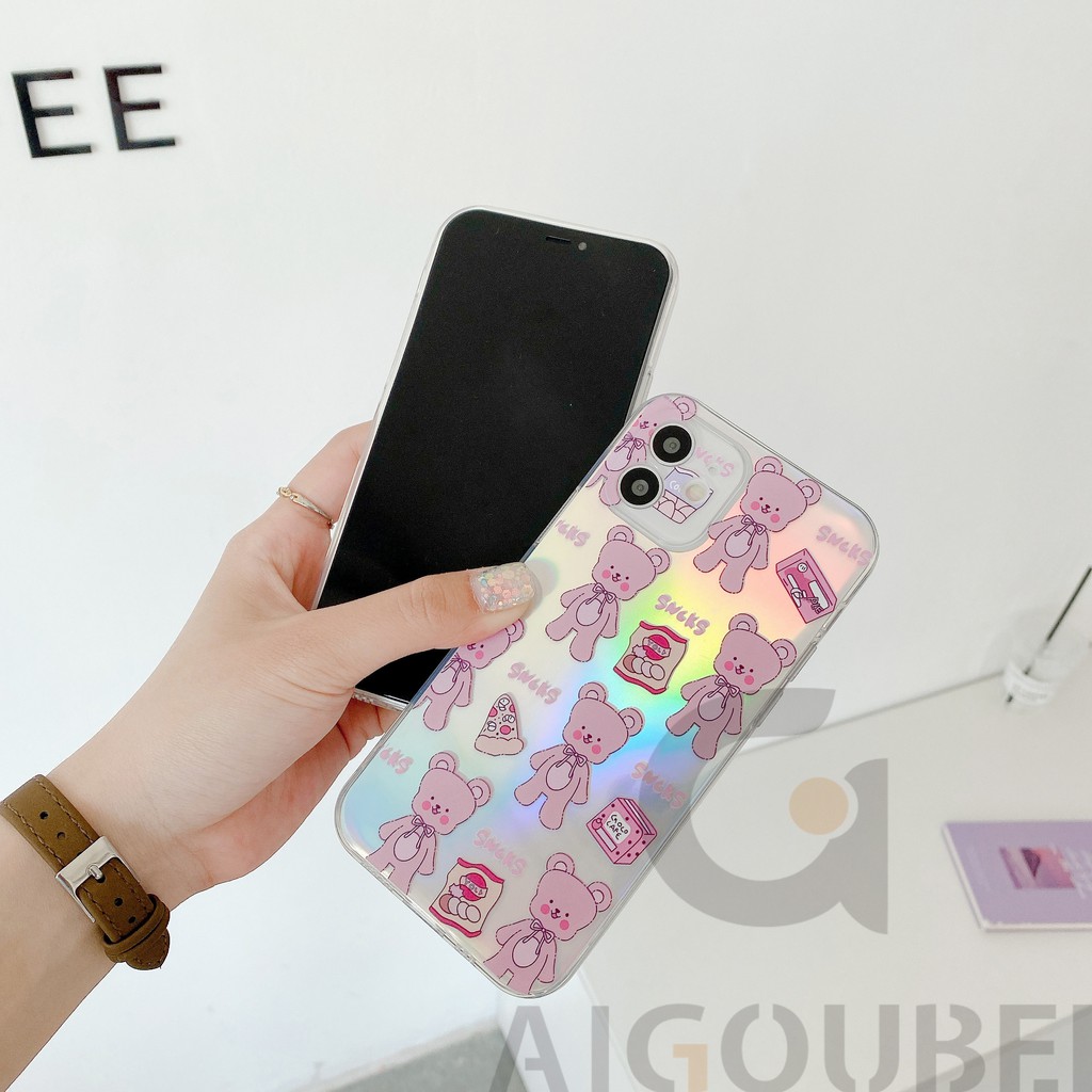 2021 New Laser Hàn Quốc Phong cách kẹo gấu Vỏ điện thoại silicon 12 12Pro 12ProMax 11Pro 11ProMax 7 8 7Plus 8Plus X XS XR XSmax Vỏ mềm mờ