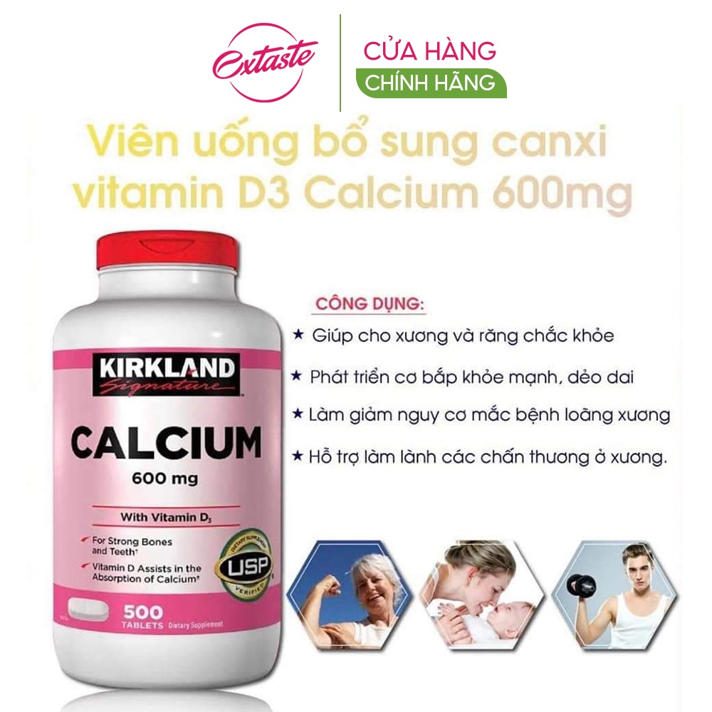 Viên uống hỗ trợ xương chắc khỏe Kirkland Signature calcium 600mg with vitamin d3 500 viên bổ sung canxi nội địa Mỹ