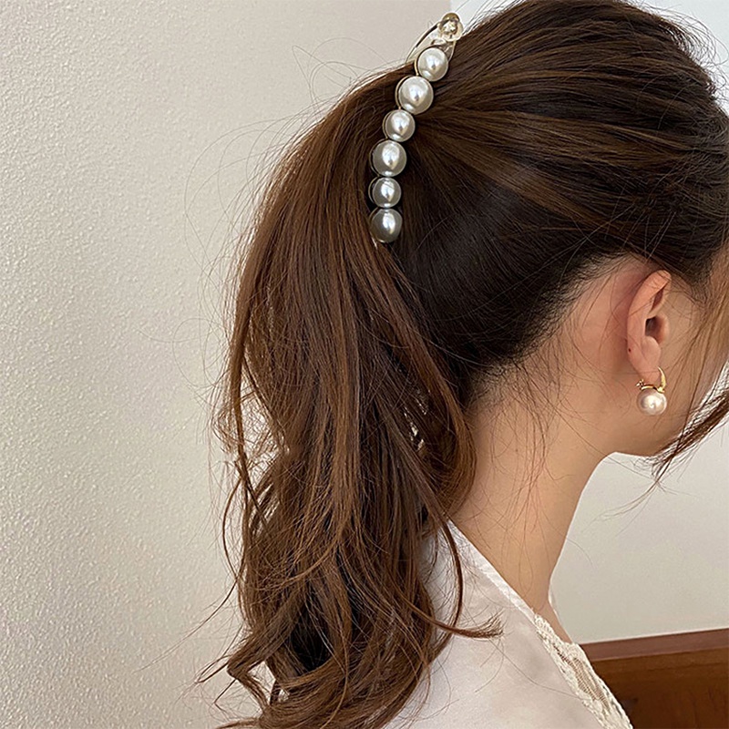 Kẹp tóc hình quả chuối đính ngọc trai nhân tạo để tạo kiểu tóc đuôi ngựa