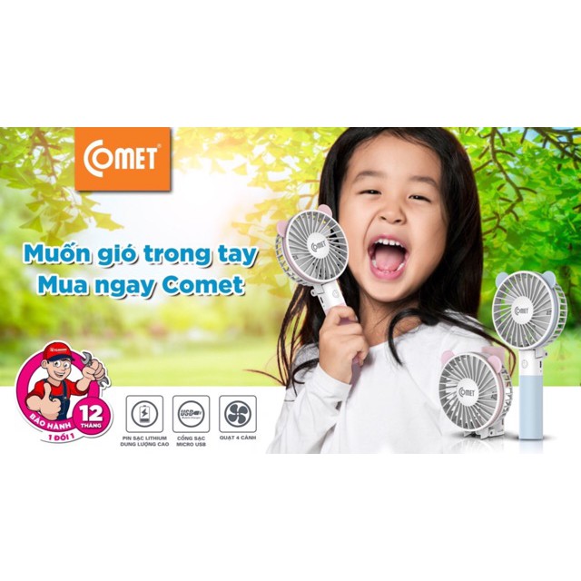 Quạt mini Cầm Tay tích điện sạc pin Comet CRF0803 3W, nhỏ gọn, có thể gấp lại