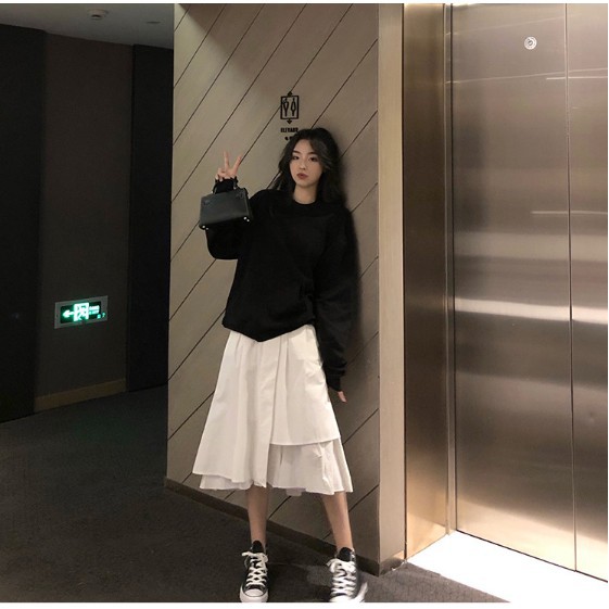 Chân Váy Ulzzang Dài Tầng Hàn Quốc Hai Màu Đen Trắng LAVUSA | BigBuy360 - bigbuy360.vn