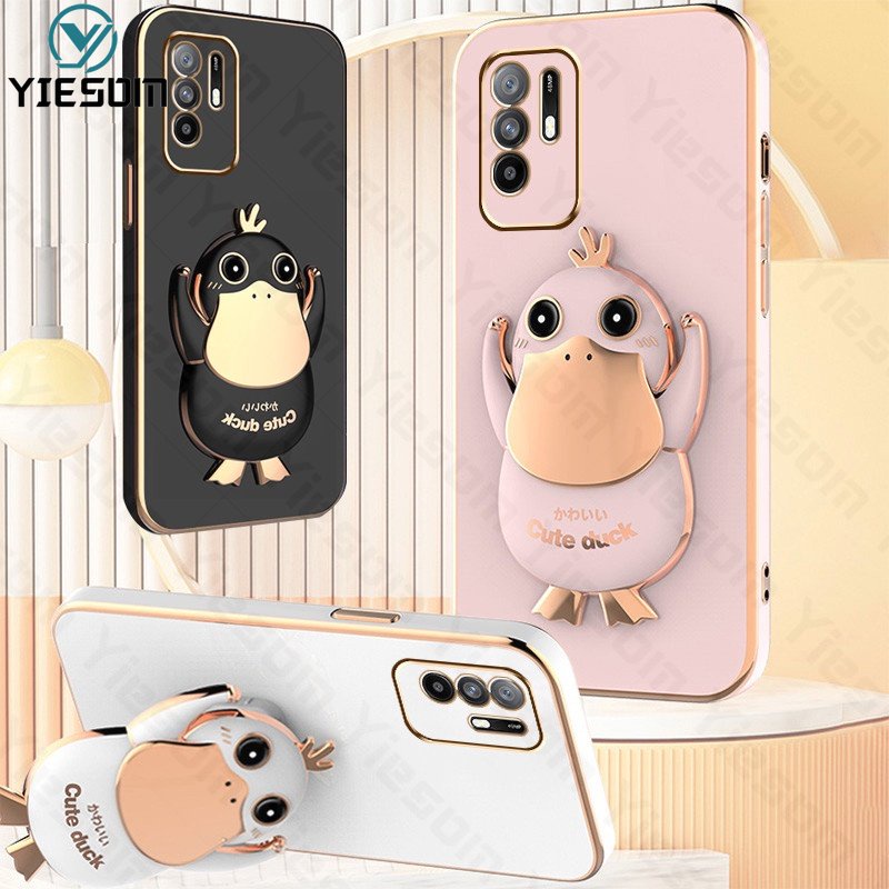 Ốp Điện Thoại Silicon Mềm Chống Sốc Có Giá Đỡ Hình Vịt Dễ Thương Cho OPPO Reno 6 6Z 5 4 5F 4F 2F 4G 5G