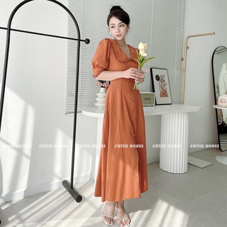 (Có Bigsize) - ĐẦM CỔ ĐẮP NÚT BỌC XẺ - MH09