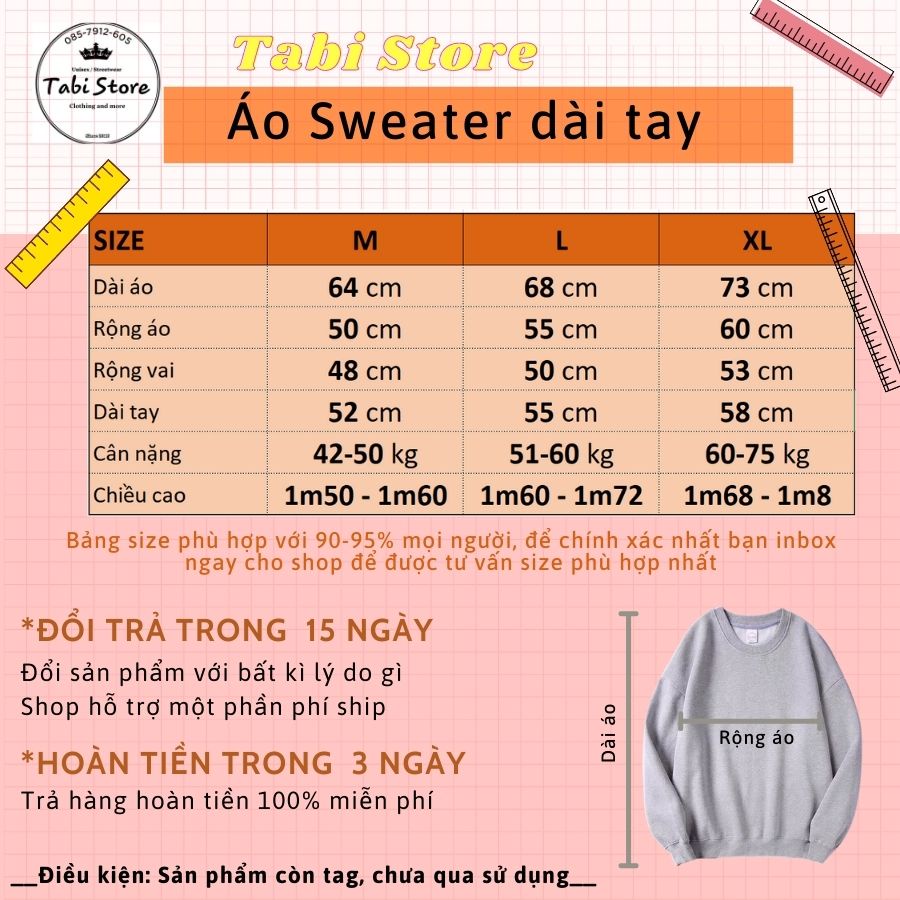 Áo sweater unisex 💖 𝑭𝑹𝑬𝑬𝑺𝑯𝑰𝑷 💖 Áo sweater dài tay dáng rộng thun cotton dưới 75kg TABI STORE - Sadboiz sad Story dài tay