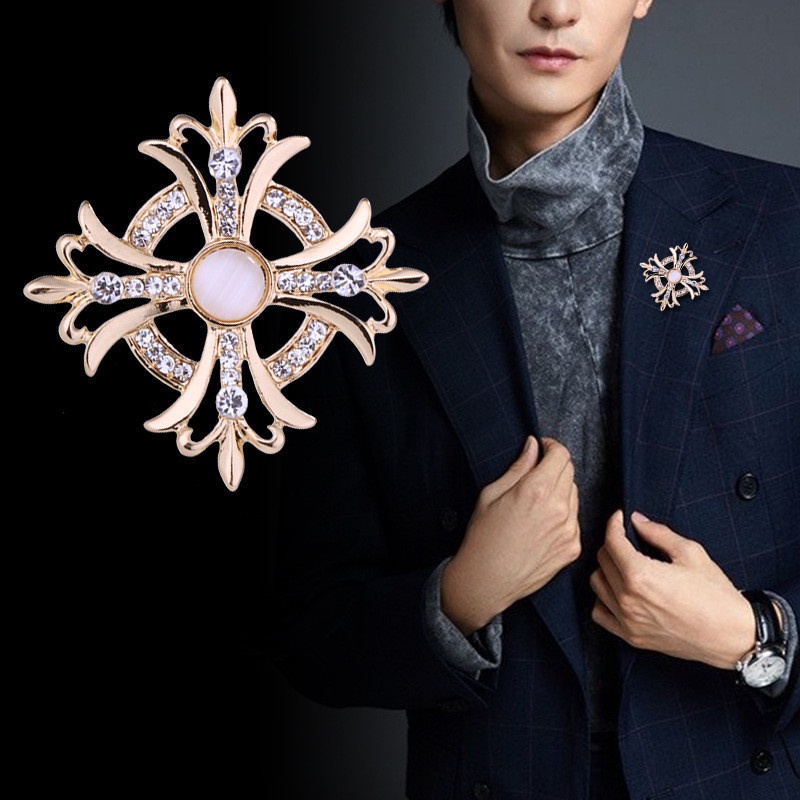 Ghim cài áo EFAN kiểu thánh giá đính đá phong cách cổ điển dành cho nam