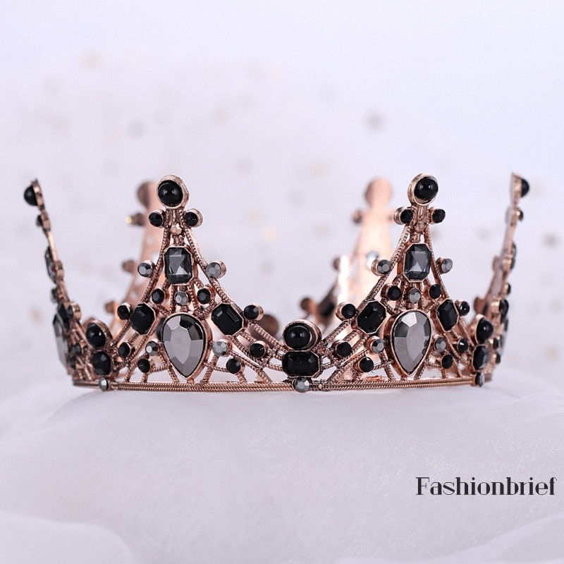 ❤BRIEF Vintage Baroque Tiara Black Beads Tiaras Crowns Hairband Royal Queen Headband for Women Chris