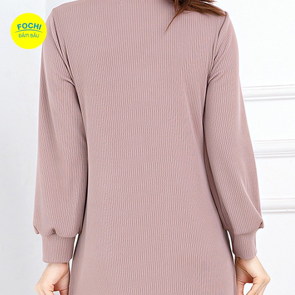 Váy Bầu Suông Thu Đông Len Tăm Cashmere FOCHI Đanh Mịn, Váy Bầu Thiết Kế Cổ 3 Phân, Xẻ Tà Trẻ Trung, Tinh Tế VB237