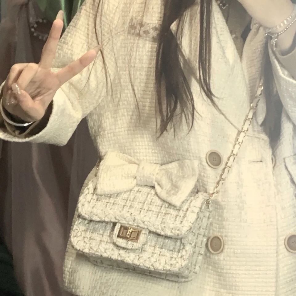 Túi Đeo Chéo Vải Len Phối Dây Xích Thời Trang Mùa Xuân Sang Trọng Dành Cho Nữ 2022
