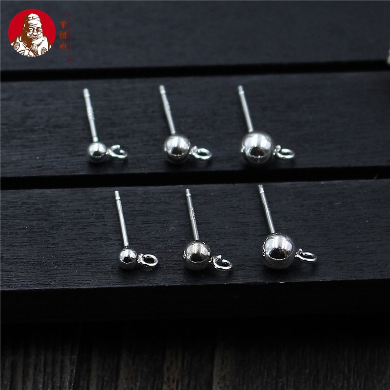 Bông Tai Mạ Bạc 925 Hình Hạt Tròn Cỡ 3 4 5MM Thời Trang DIY