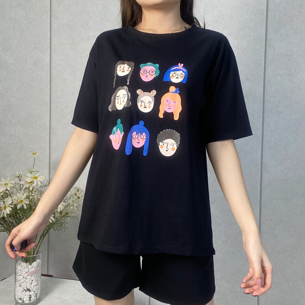 Áo thun nữ cổ tròn in nhiều hình