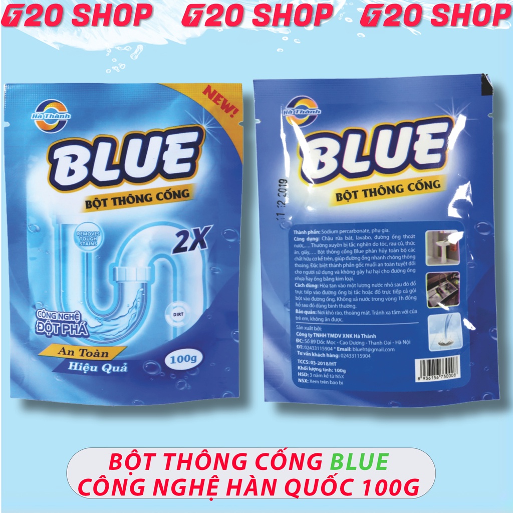 Bột Thông Cống Blue Hanvit Công Nghệ Đột Phá Sạch 2X, An Toàn Hiệu Quả 100G Npp G20Shop